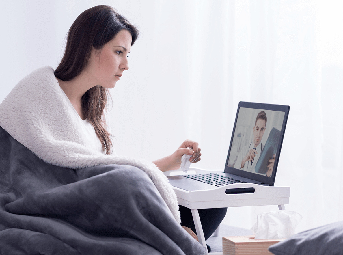 A patient on a telehealth video visit